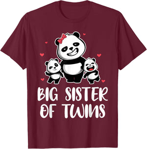 Big Sister of Twins Sis Panda Family Sister Birthday Gift T-Shirt - T-Shirt | Maroon