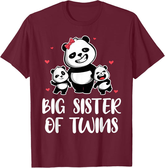 Big Sister of Twins Sis Panda Family Sister Birthday Gift T-Shirt - T-Shirt | Maroon
