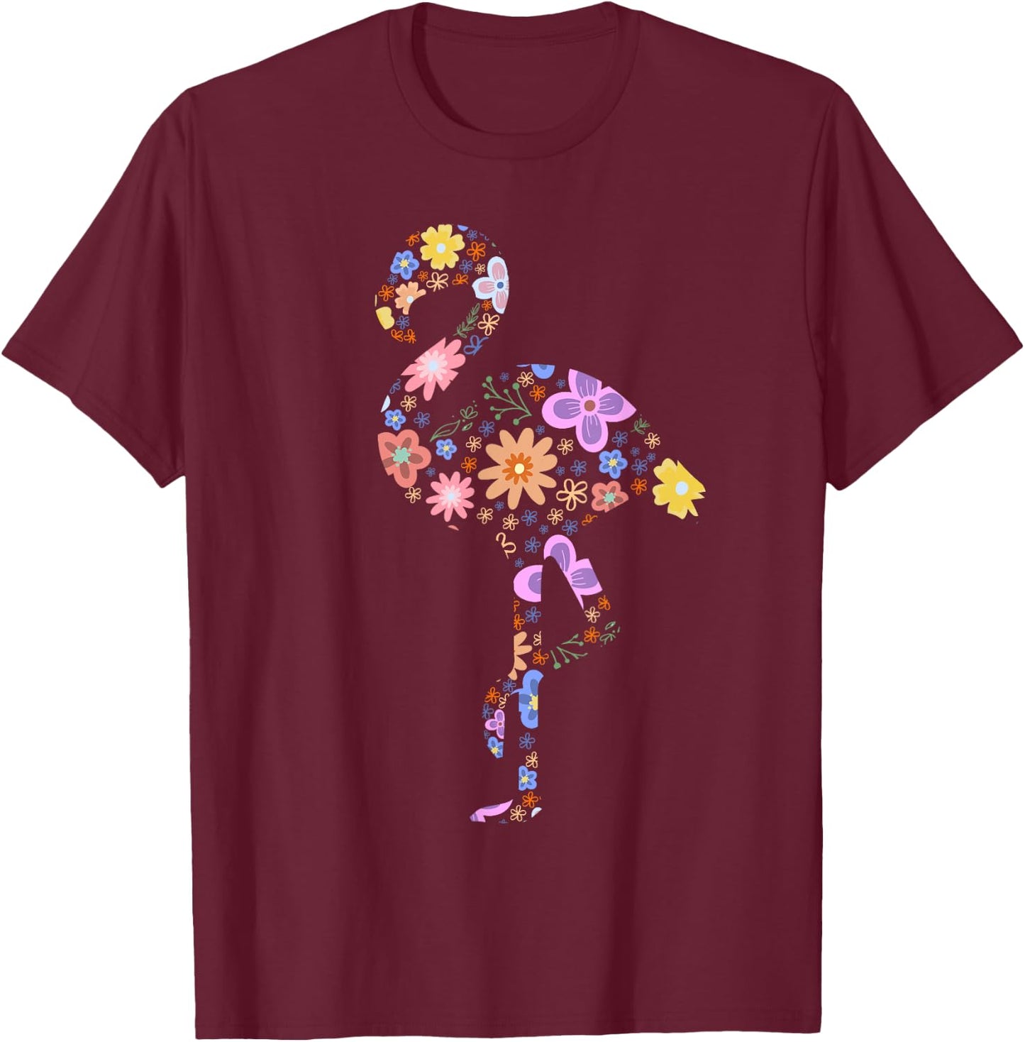 Flamingo Flower Silhouette Lover Gifts Lover Flamingos Gift T-Shirt - T-Shirt | Maroon