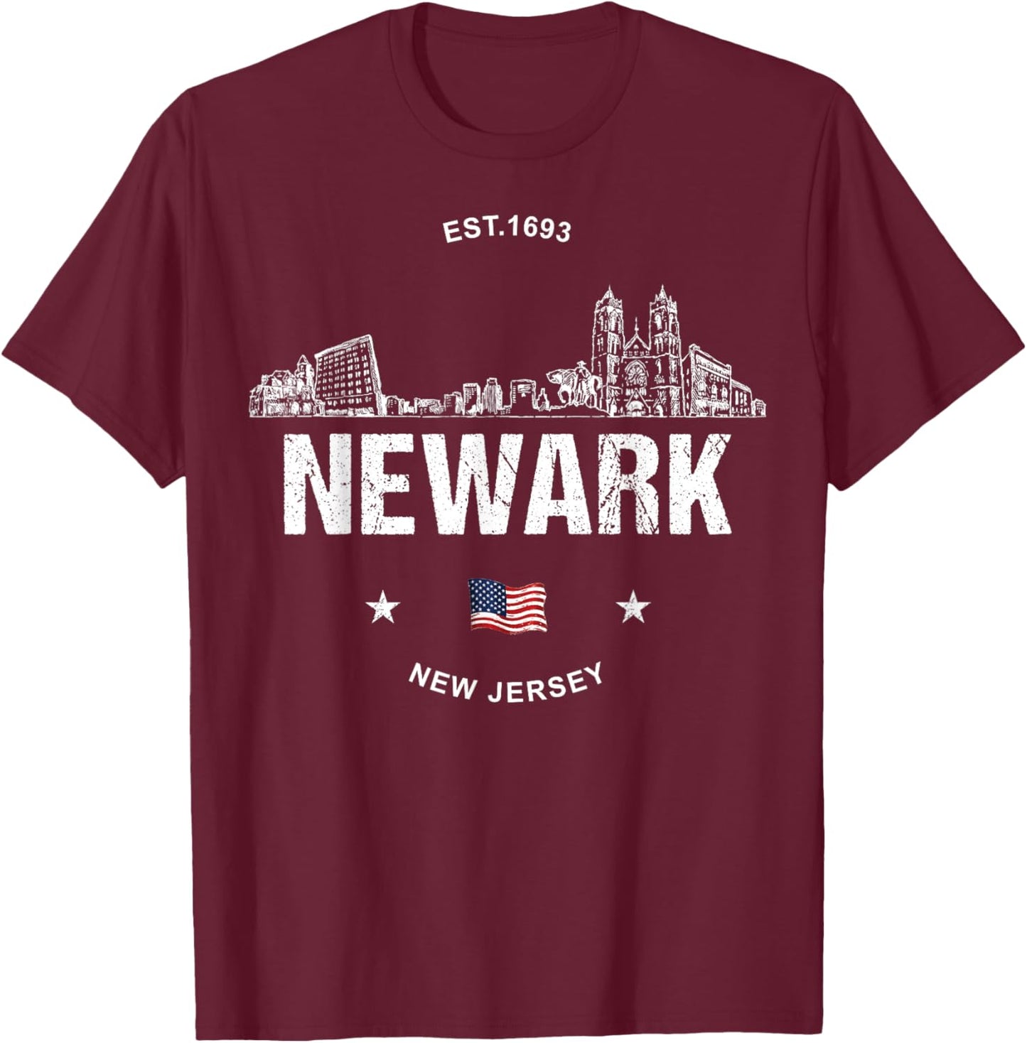 Newark New Jersey Skyline T-Shirt - T-Shirt | Maroon