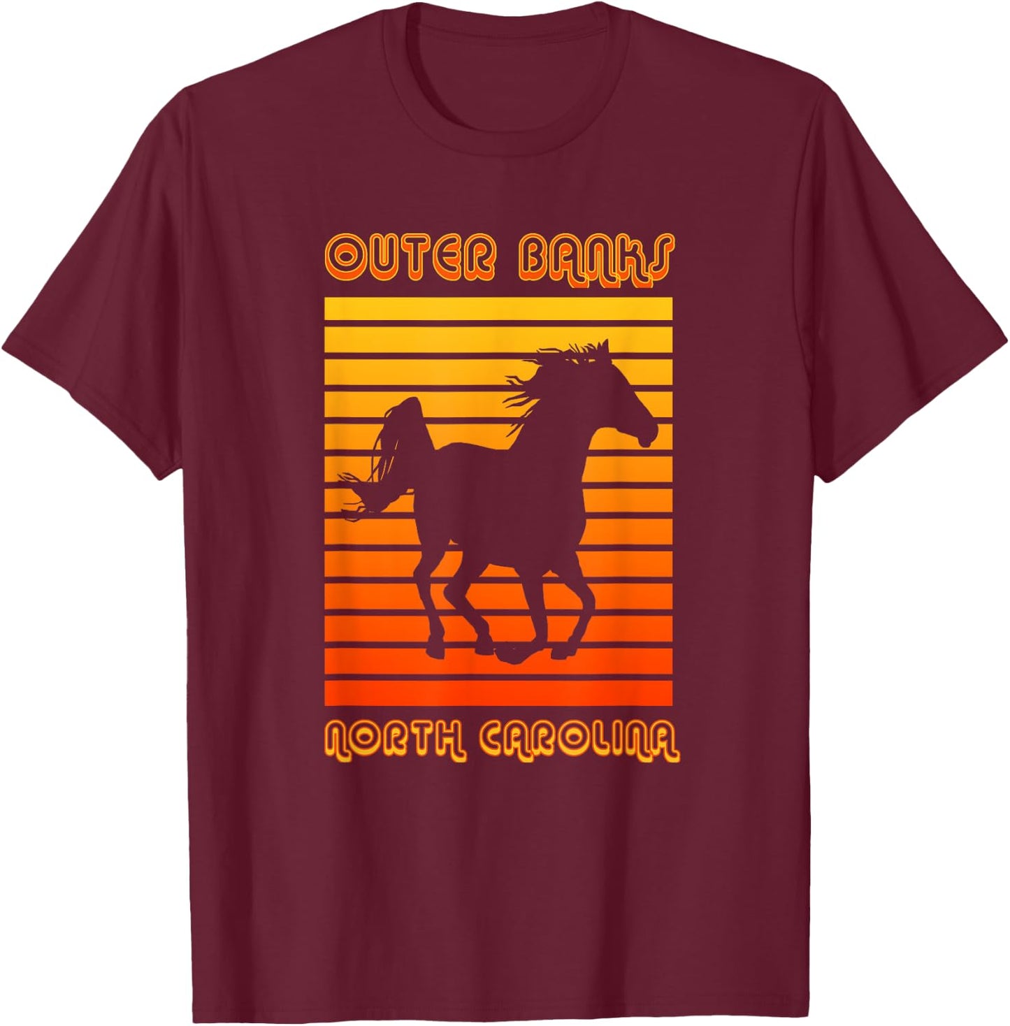 Retro OBX NC Corolla Beach Vacation Outer Banks Wild Horses T-Shirt - T-Shirt | Maroon