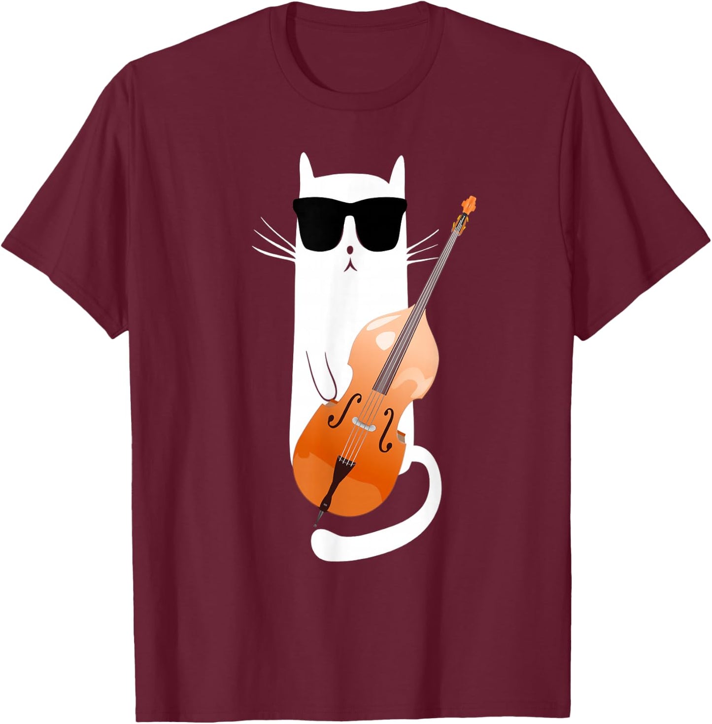 Funny Cat Wearing Sunglasses Playing Double Bass T-Shirt - T-Shirt | Maroon