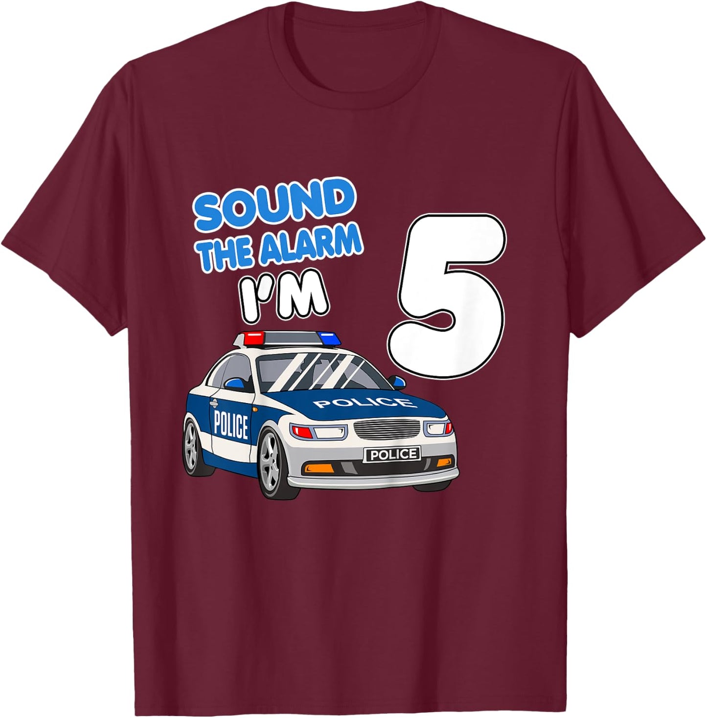Kids Police Car 5th Birthday Shirt Boy 5 Cop Policeman Officer T-Shirt - T-Shirt | Maroon
