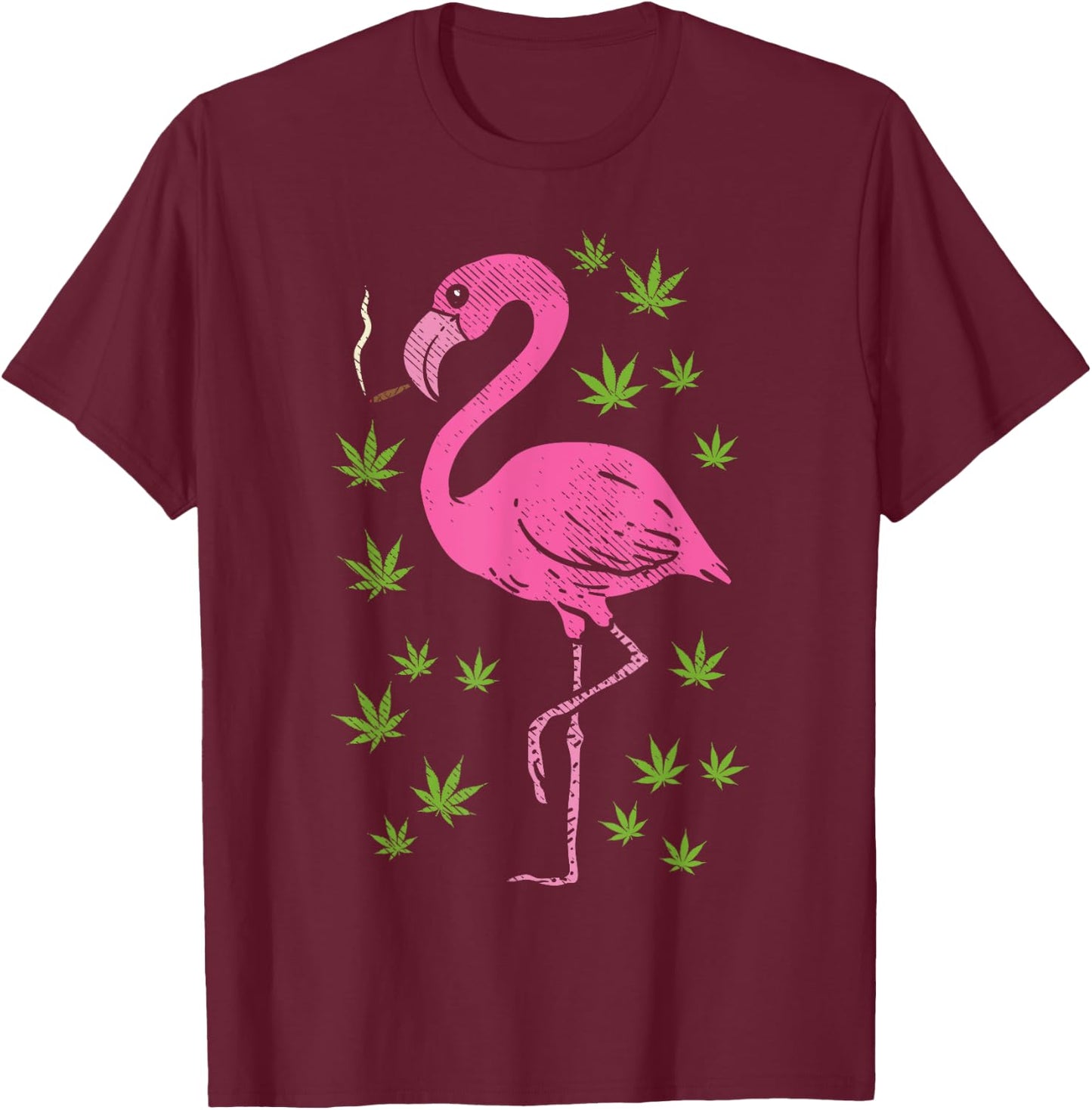 Flamingo Bird Smoking Weed Cannabis Blunt 420 Stoner Gift T-Shirt - T-Shirt | Maroon