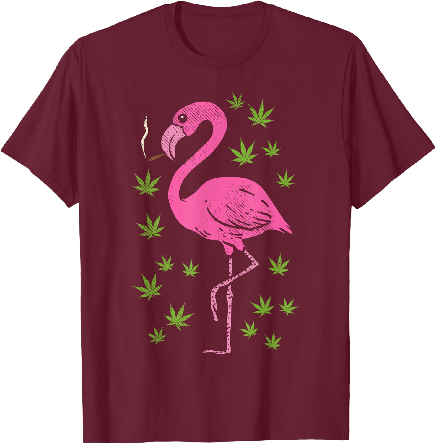Flamingo Bird Smoking Weed Cannabis Blunt 420 Stoner Gift T-Shirt - T-Shirt | Maroon