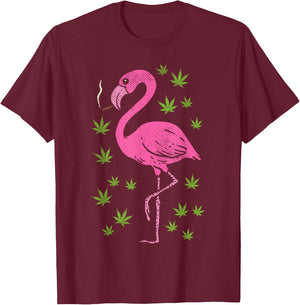 Flamingo Bird Smoking Weed Cannabis Blunt 420 Stoner Gift T-Shirt - T-Shirt | Maroon