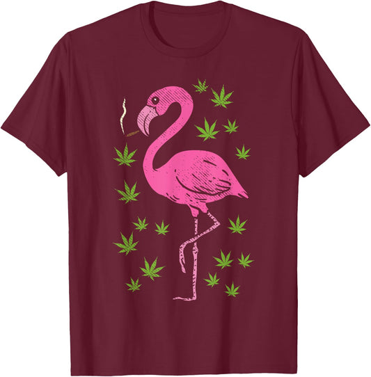 Flamingo Bird Smoking Weed Cannabis Blunt 420 Stoner Gift T-Shirt - T-Shirt | Maroon
