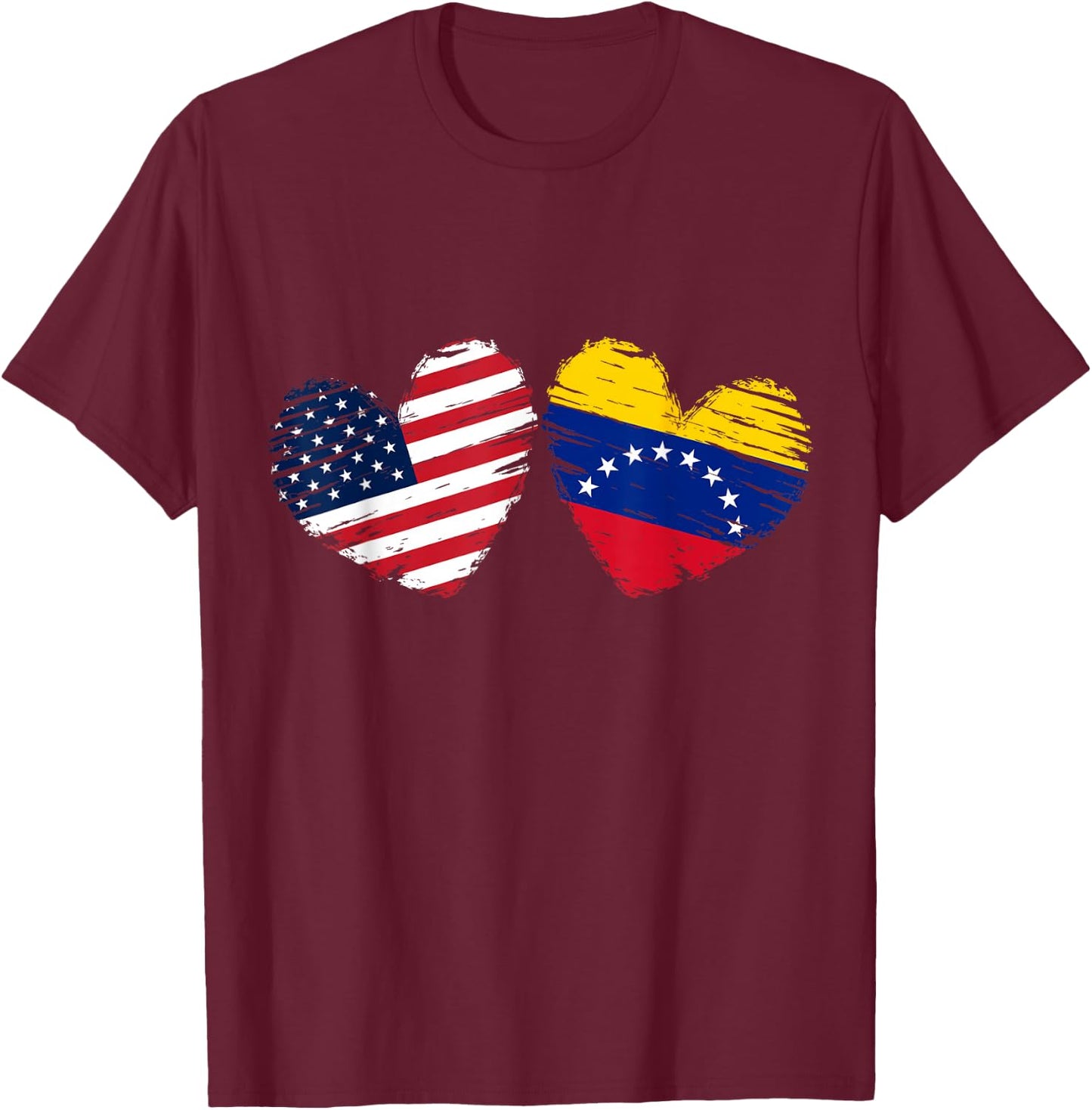USA Venezuela Flag Heart Valentines Day Venezuelan American T-Shirt - T-Shirt | Maroon