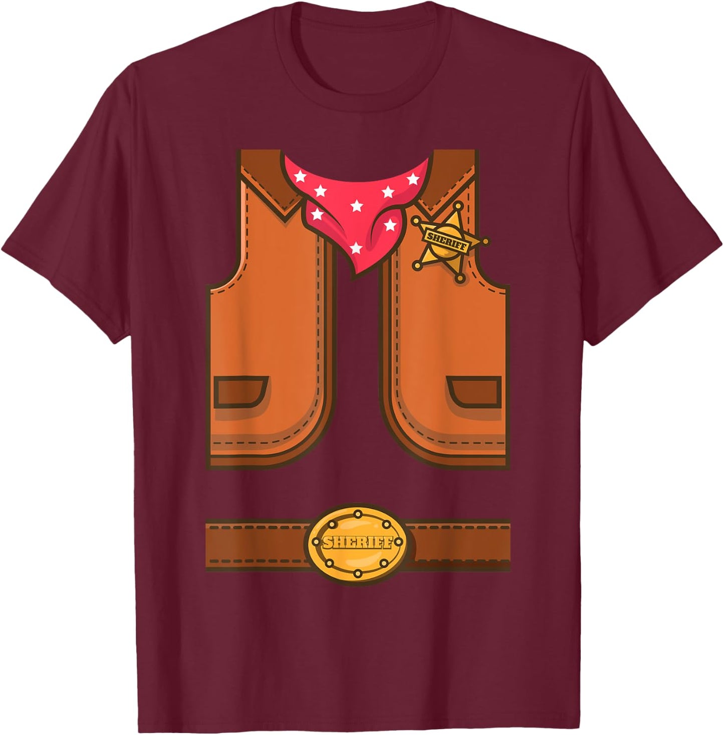 Funny Western Sheriff Halloween Cowboy Vest Simple Costume T-Shirt - T-Shirt | Maroon