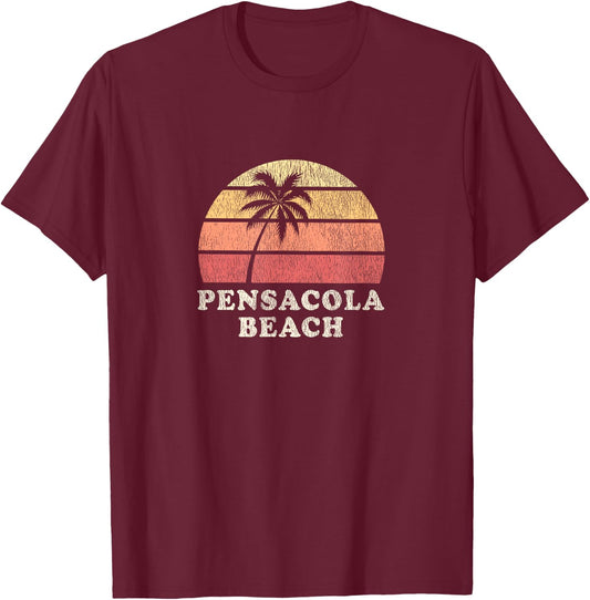 Pensacola Beach FL Vintage 70s Retro Throwback Design Men Women Girls Kids T-Shirt - T-Shirt | Maroon