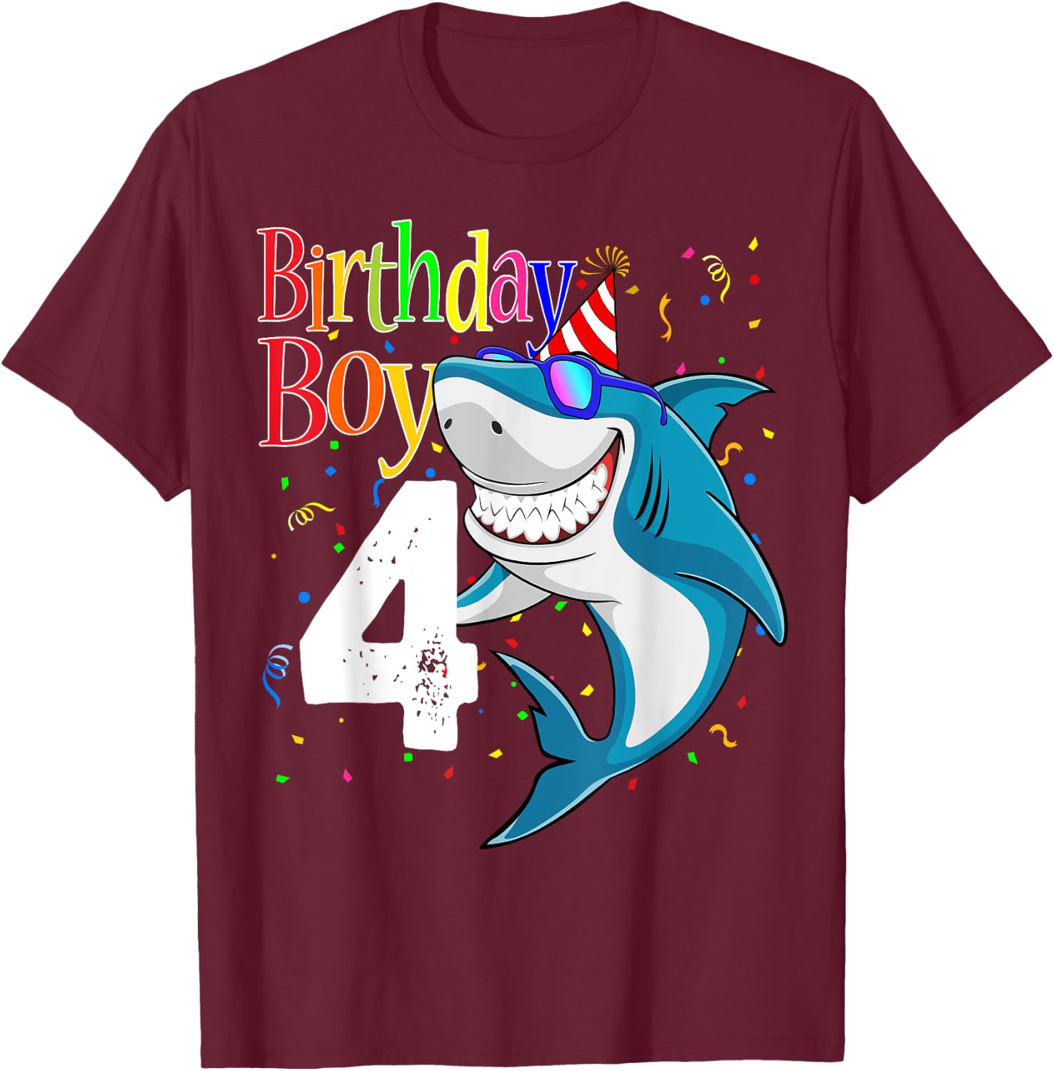 Kids 4th Birthday Boy Shark Shirts 4 Jaw-Some Four Boys T-Shirt - T-Shirt | Maroon