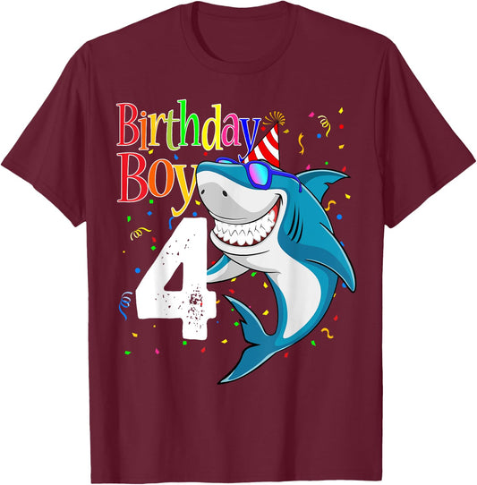 Kids 4th Birthday Boy Shark Shirts 4 Jaw-Some Four Boys T-Shirt - T-Shirt | Maroon