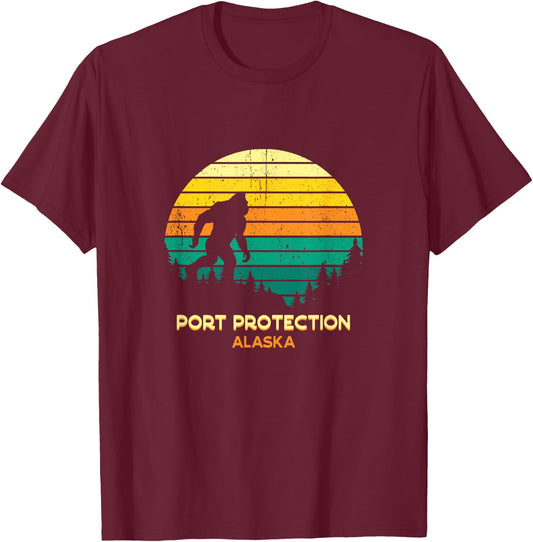 Retro Bayou Port Protection, Alaska Bigfoot Souvenir T-Shirt - T-Shirt | Maroon