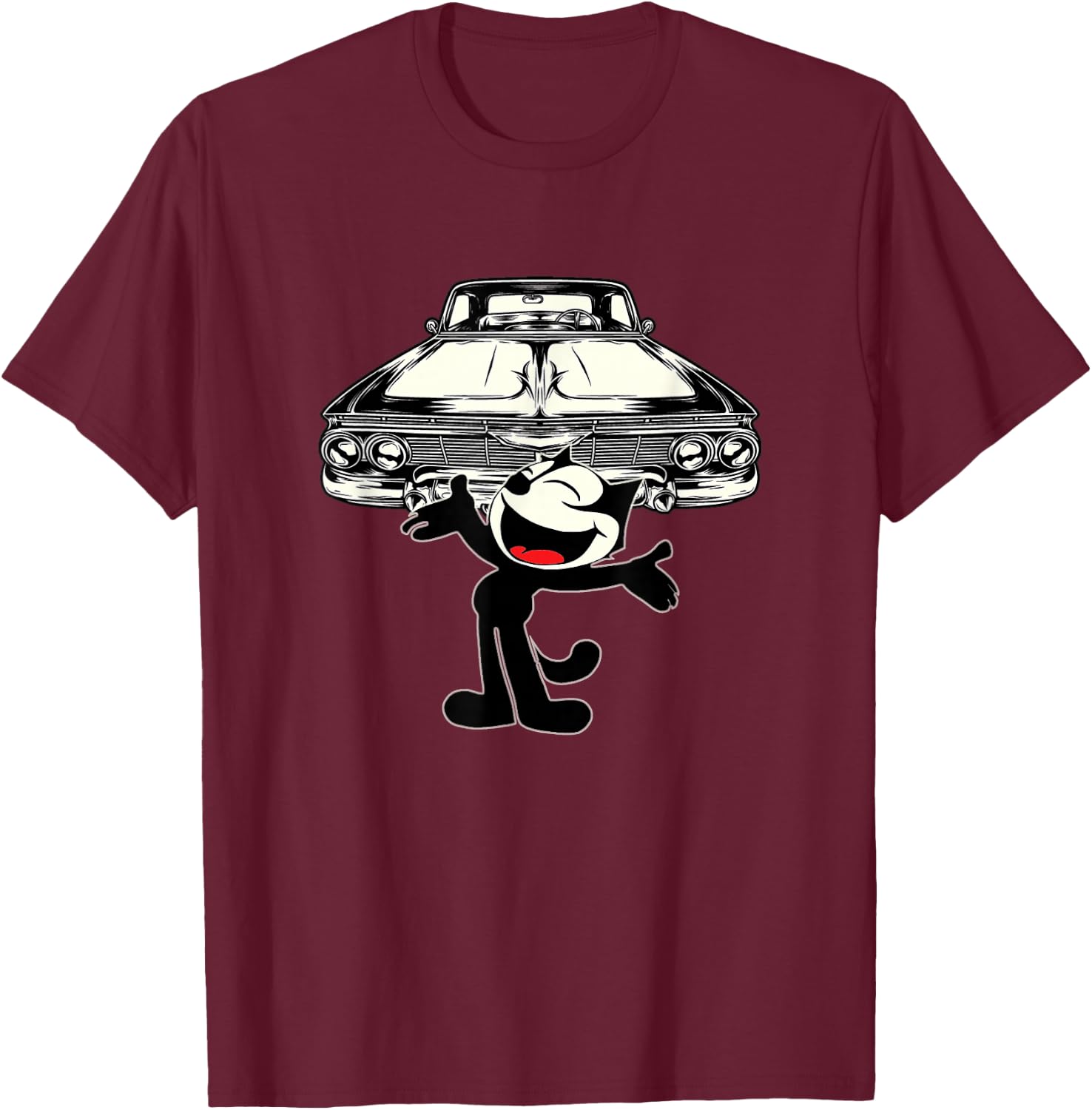 Felix Cat Cartoon Giant Lowrider Car Club Design Mashup Small T-Shirt - T-Shirt | Maroon