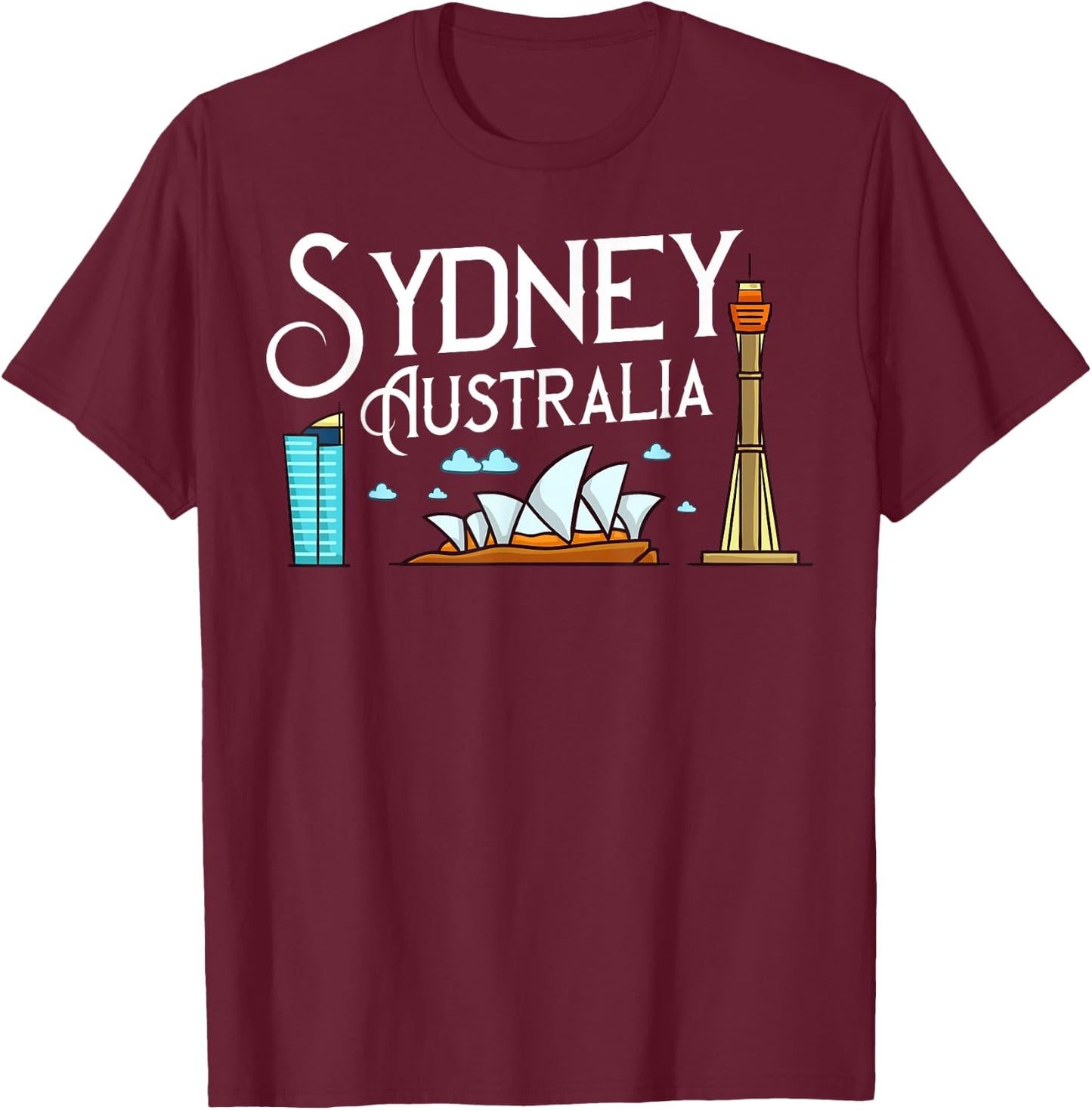 Sydney Australia City Skyline Map Travel T-Shirt - T-Shirt | Maroon