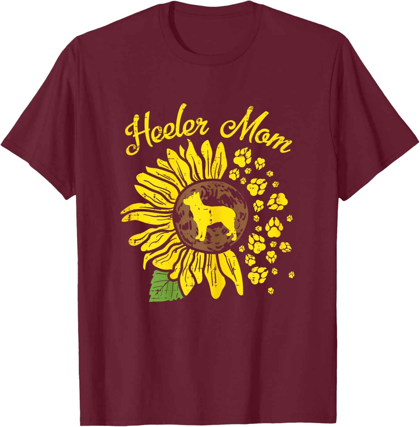 Heeler Mom Sunflower Paw Blue Red Australian Cattle Dog Gift Women T-Shirt - T-Shirt | Maroon