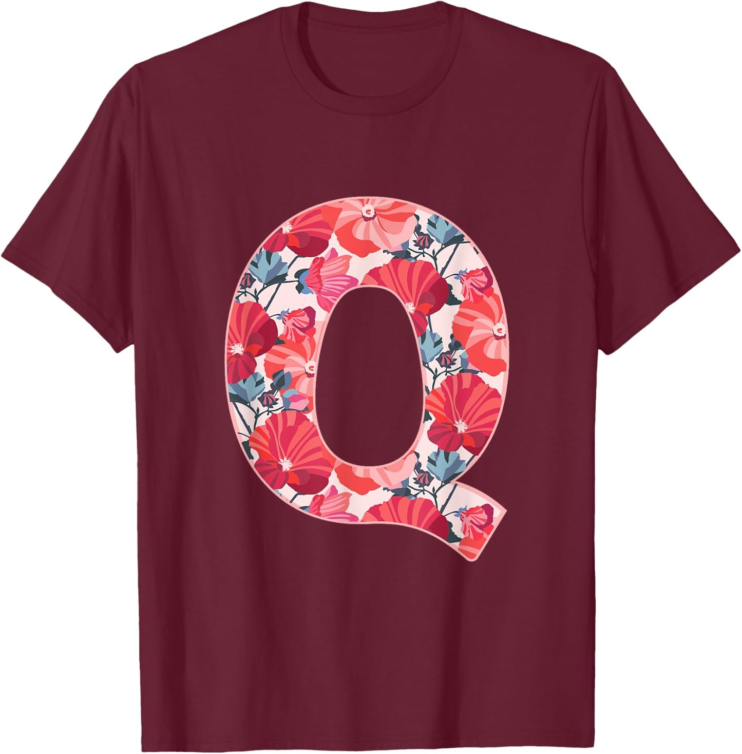Letter Q Alphabet First Name Consonant Flower Garden Gift T-Shirt - T-Shirt | Maroon