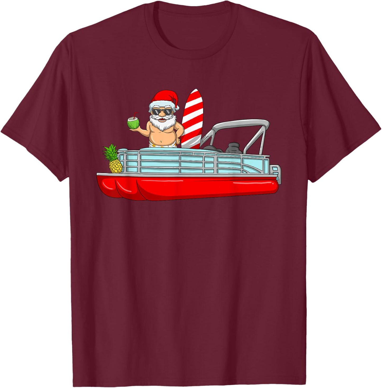 Christmas In July Santa Pontoon Boat Christmas In July T-Shirt - T-Shirt | Maroon