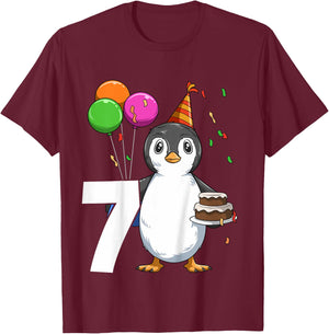 Penguin Birthday 7 Penguin 7th Birthday Outfit Penguin Party T-Shirt - T-Shirt | Maroon