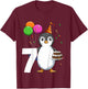 Penguin Birthday 7 Penguin 7th Birthday Outfit Penguin Party T-Shirt - T-Shirt | Maroon