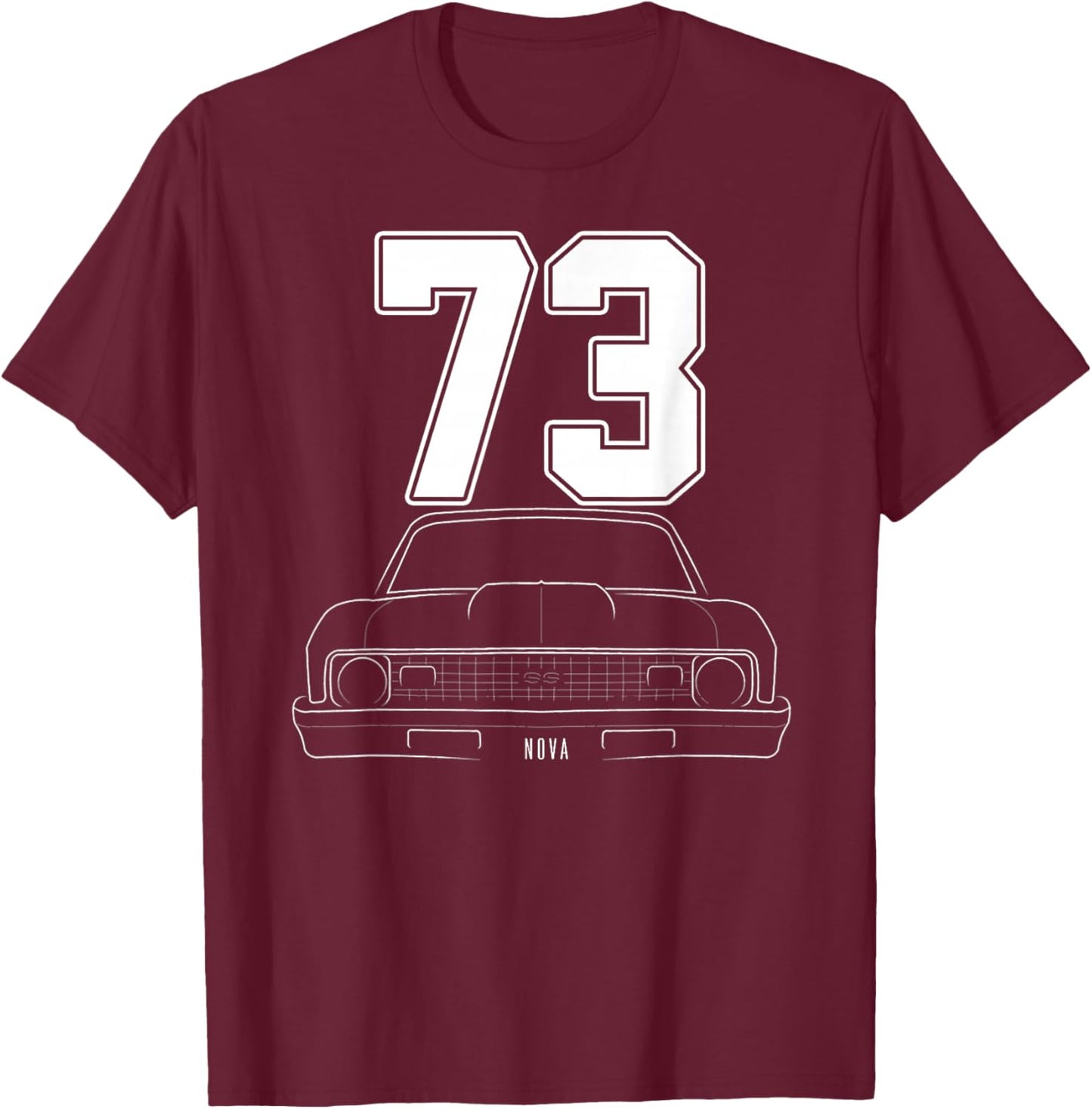1973 73 Chevys Nova 2 Classic Car Old School Muscle Car T-Shirt - T-Shirt | Maroon
