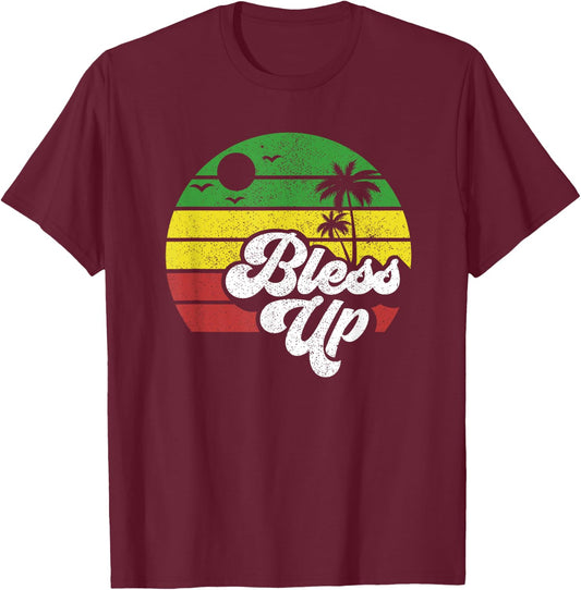 Bless Up Jamaica Rasta Roots Rock Reggae Jamaican Retro Gift T-Shirt - T-Shirt | Maroon