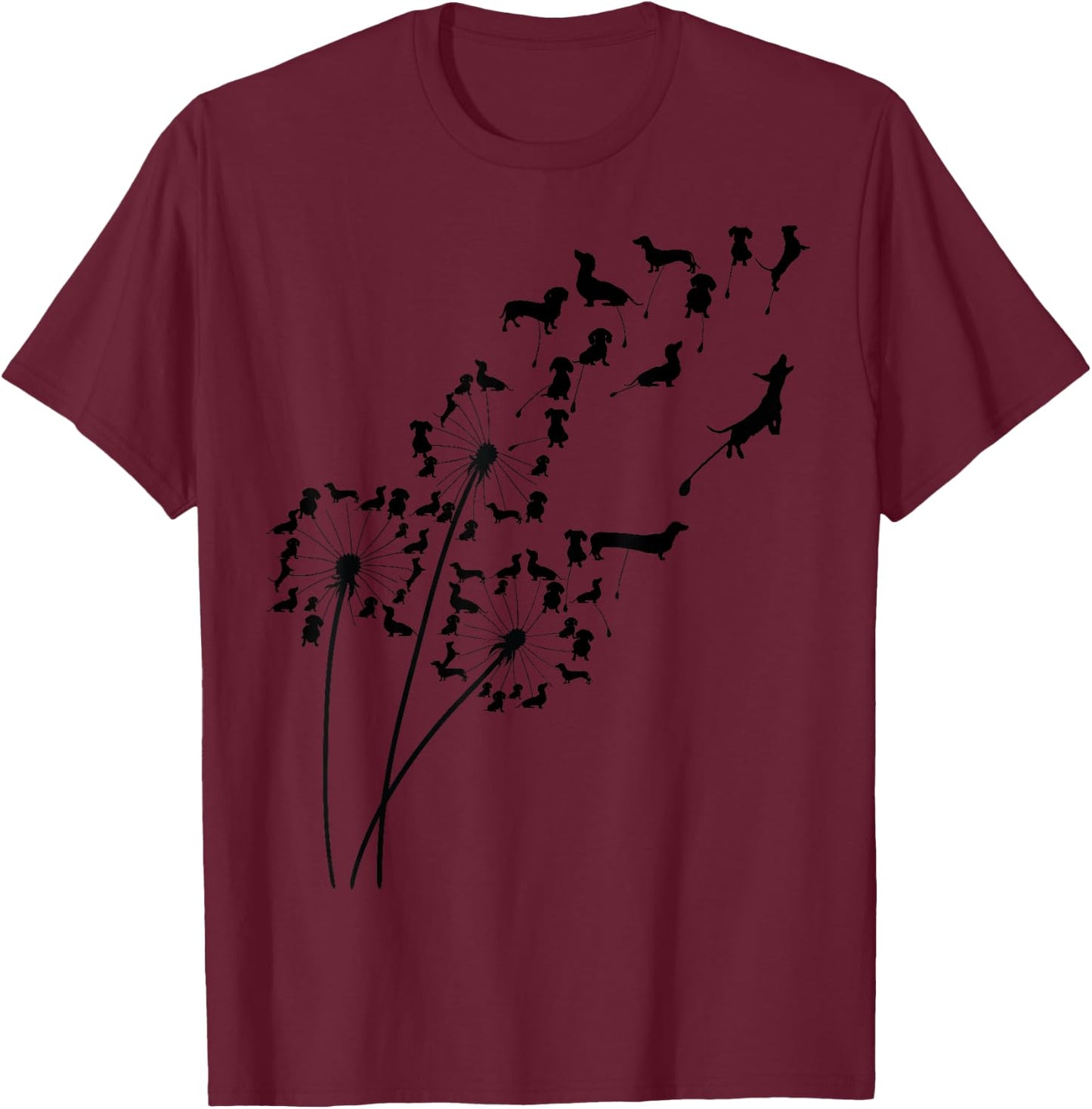 Dandelion DachshundFlower, Floral Dachshund Tree T-Shirt - T-Shirt | Maroon