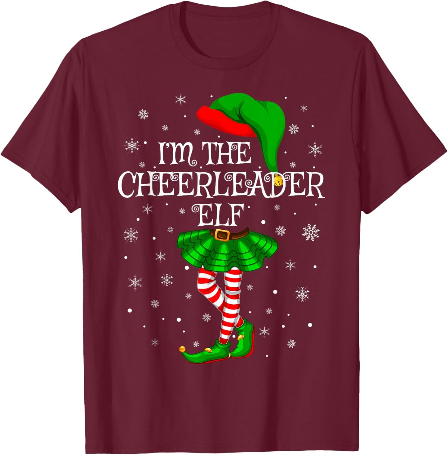 Cheerleader Elf Christmas Matching Family Women Girls Elf T-Shirt - T-Shirt | Maroon