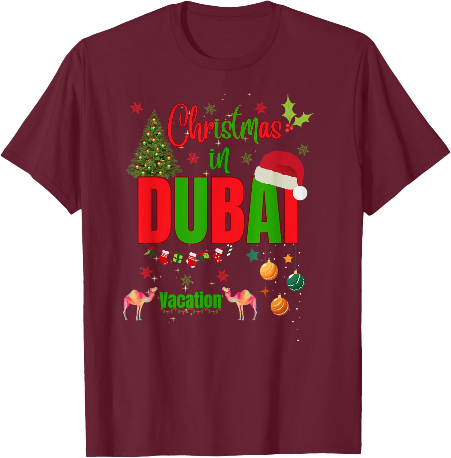Christmas in Dubai Vacation Travel Group Matching T-Shirt - T-Shirt | Maroon