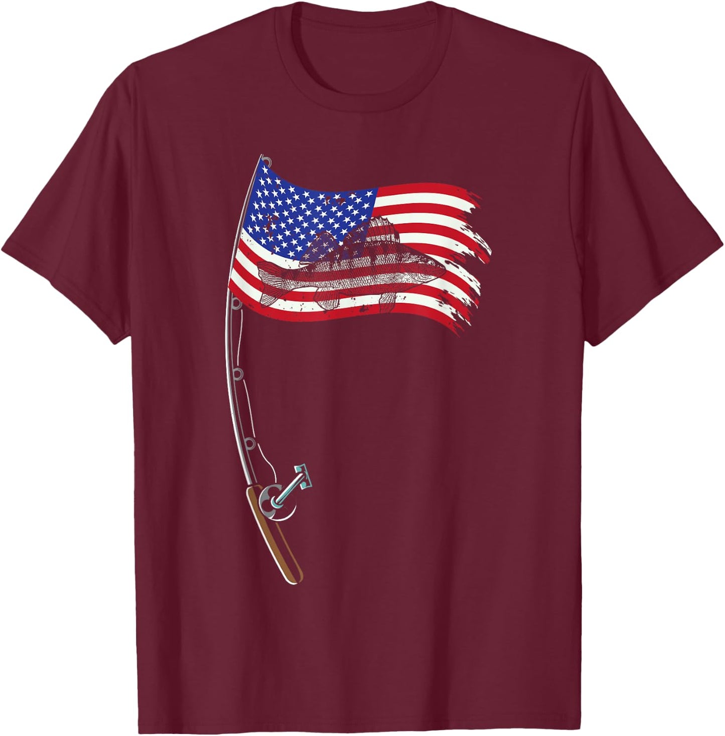 American Flag Fishing Gift Pole Walleye Fisherman Cool Fish T-Shirt - T-Shirt | Maroon