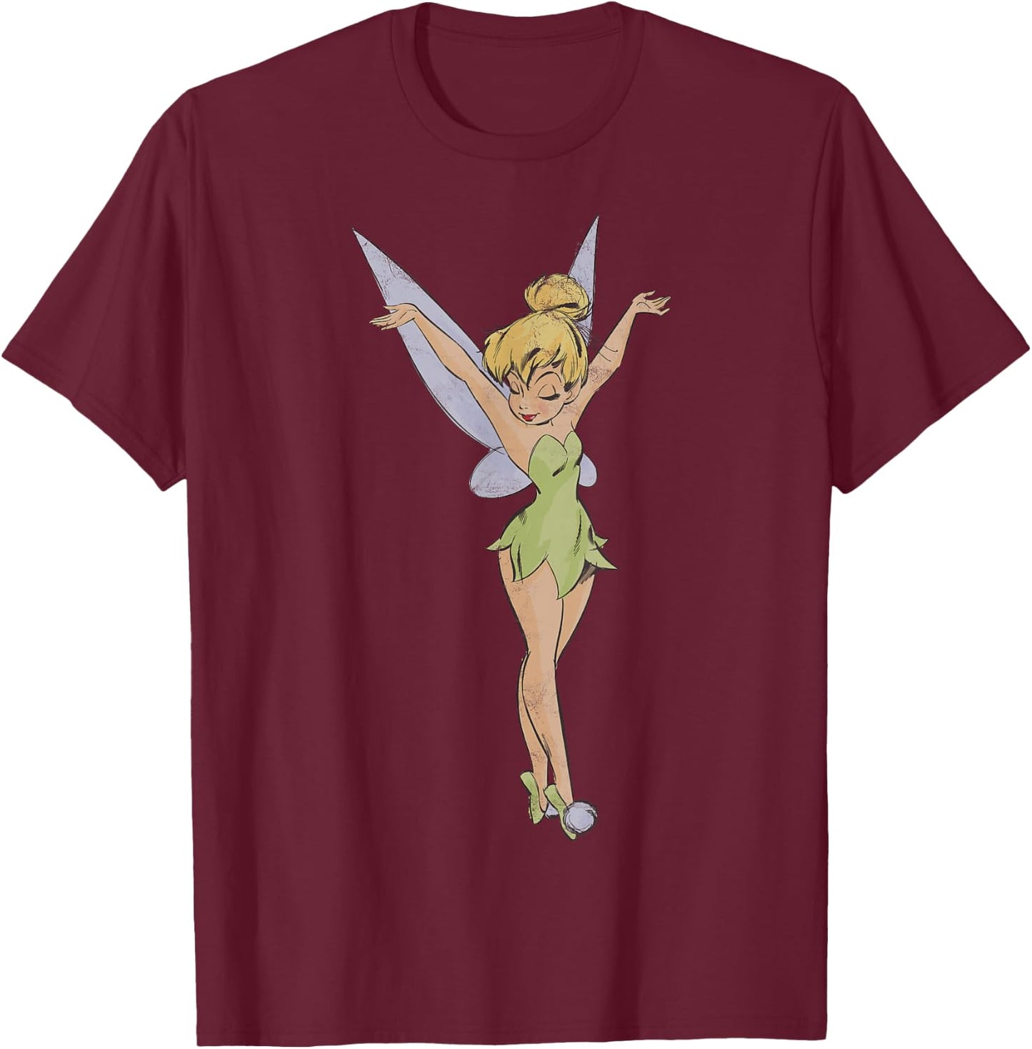 Disney Peter Pan Tinker Bell Arms Up Profile Mirror Dance Small T-Shirt - T-Shirt | Maroon