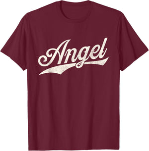 Angel Name, Retro Vintage Angel Given Name Distressed T-Shirt - T-Shirt | Maroon