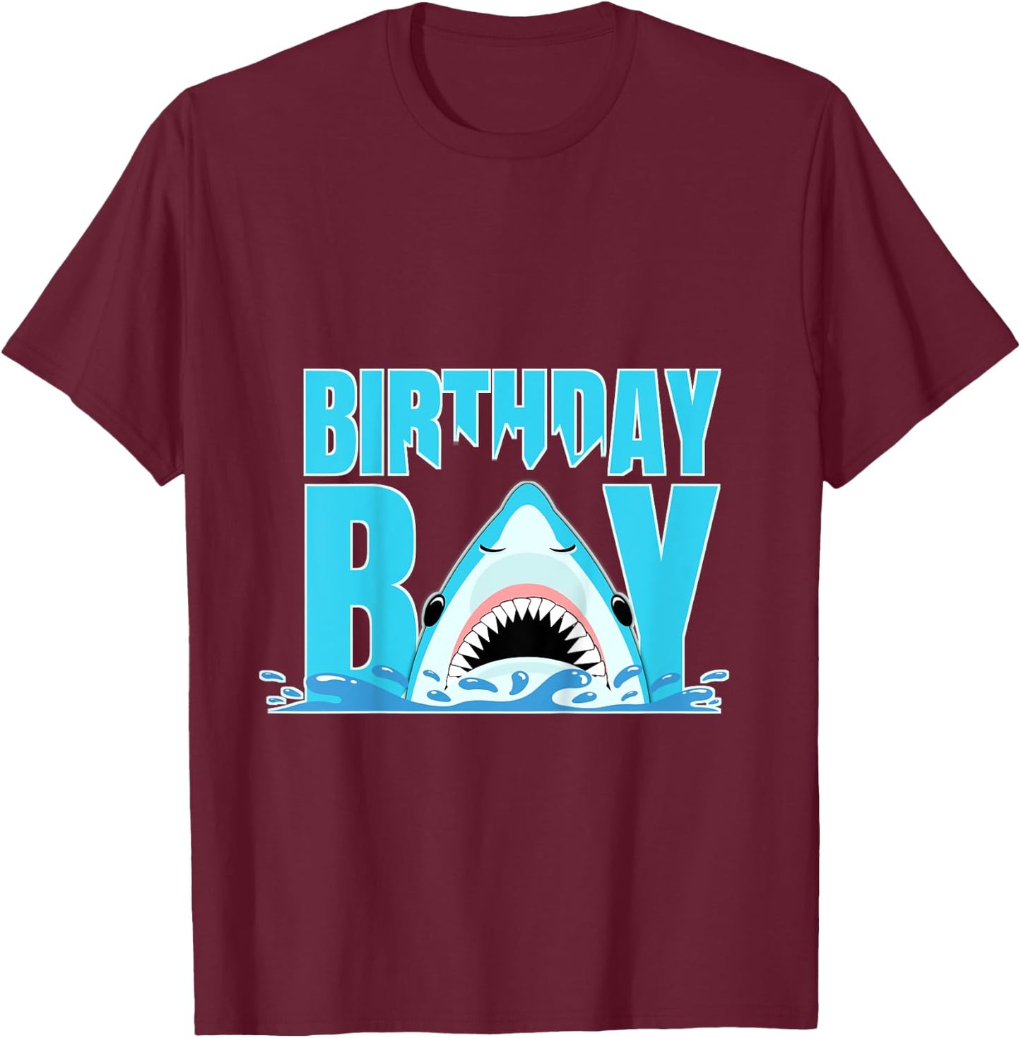 Kids Blue Shark Birthday Party Shark Bite Birthday Boy T-Shirt - T-Shirt | Maroon