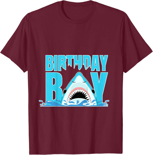 Kids Blue Shark Birthday Party Shark Bite Birthday Boy T-Shirt - T-Shirt | Maroon