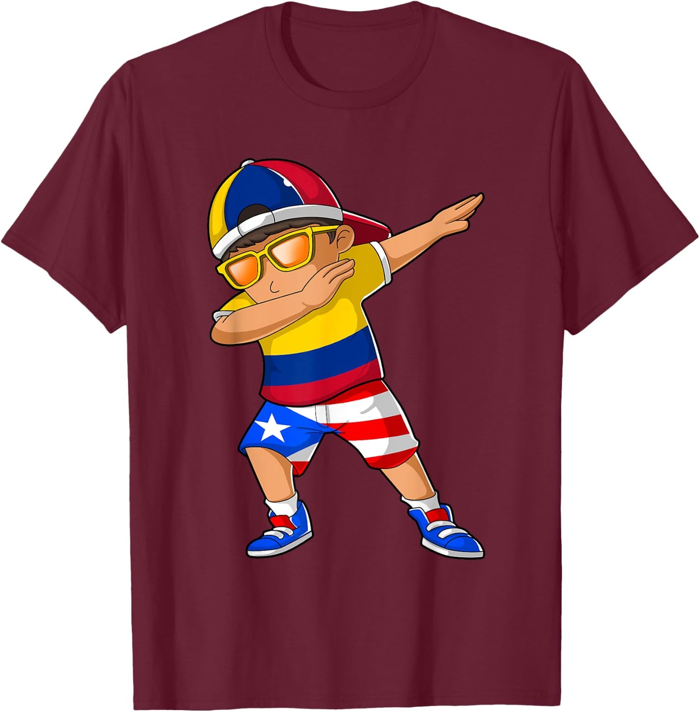 Half Colombian Half Puerto Rican Boy Colombia Flag T-Shirt - T-Shirt | Maroon