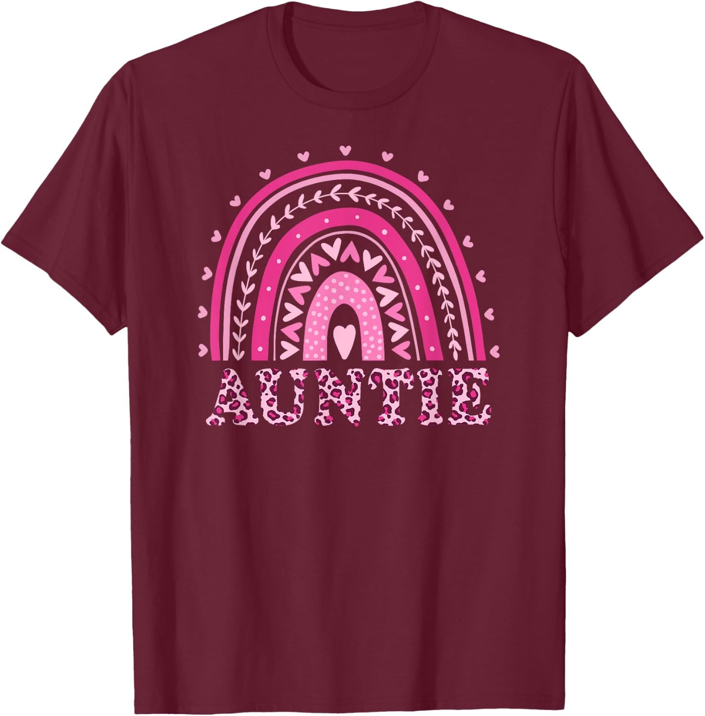 Auntie Cute Leopard Print Wild Animal Aunt Mother's Day T-Shirt - T-Shirt | Maroon