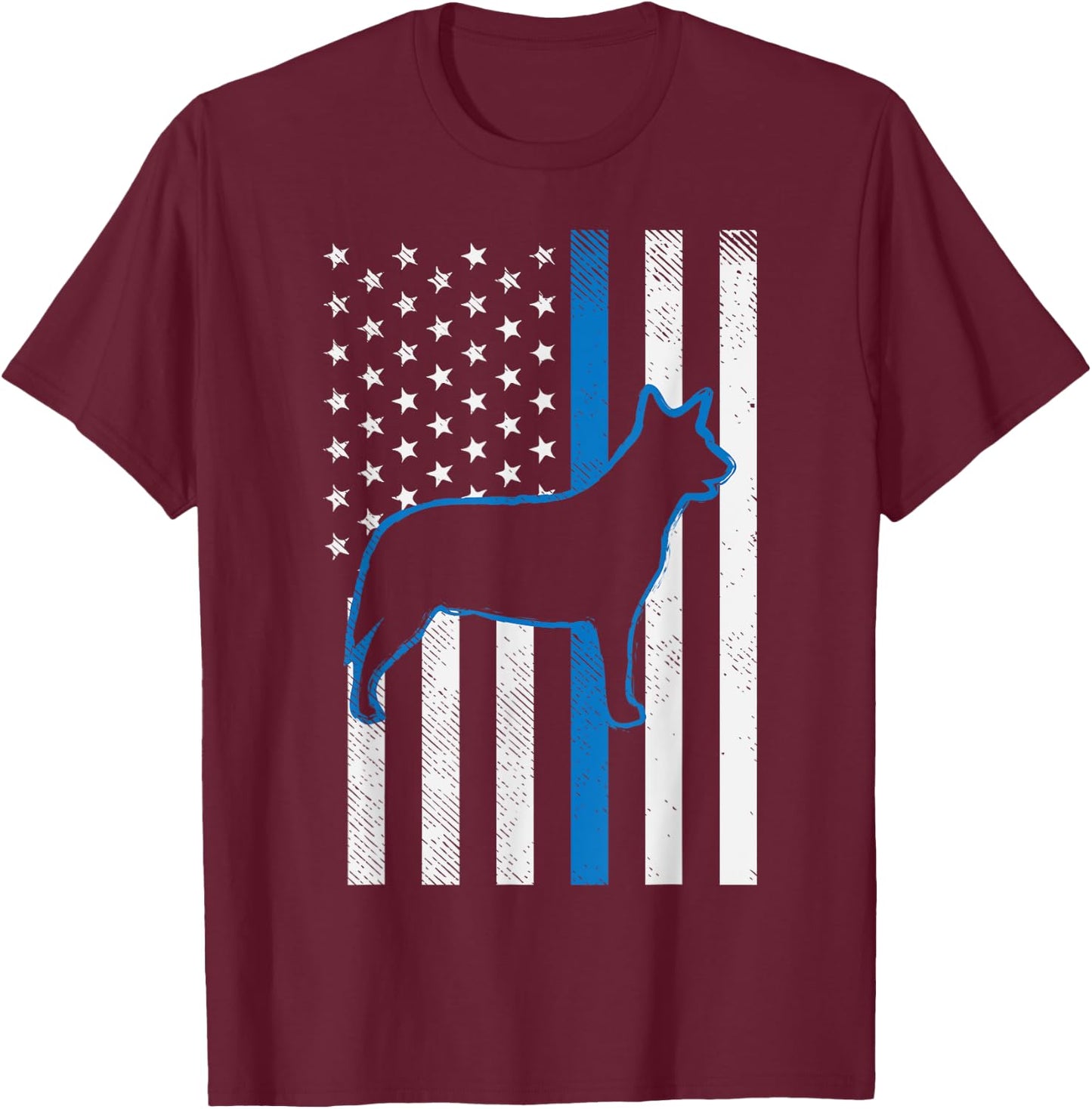 Thin Blue Line US Flag Heeler Police Cattle Dog Patriot Gift Men Women Kids T-Shirt - T-Shirt | Maroon