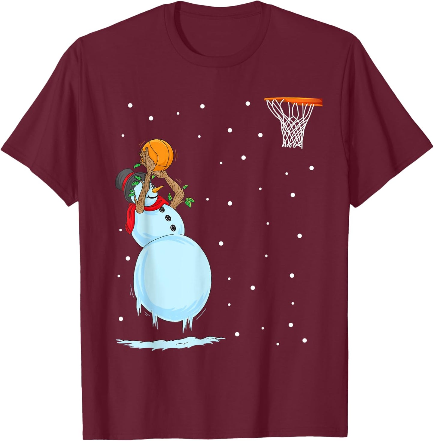 Funny Snowman Basketball Christmas T-Shirt - T-Shirt | Maroon