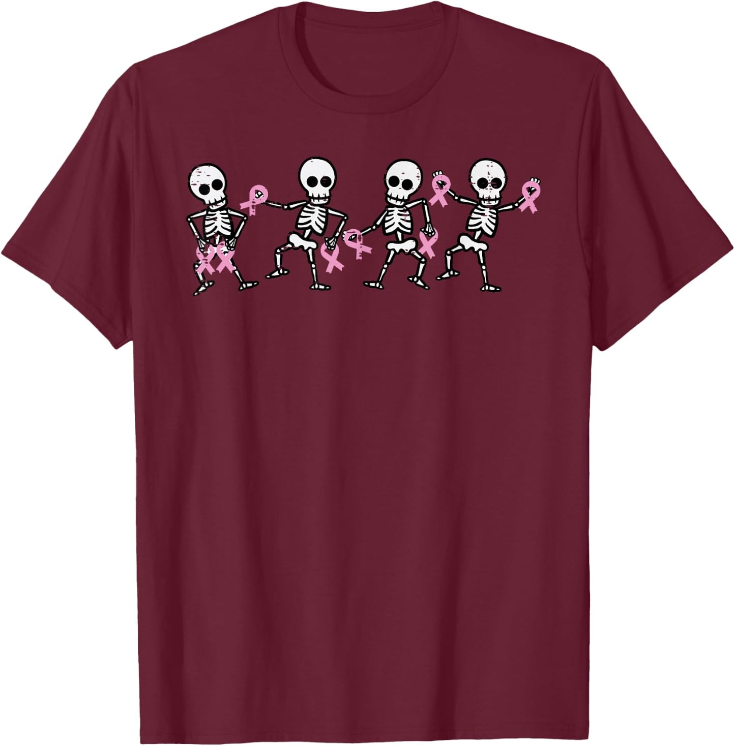Breast Cancer Skeletons Dancing Awareness Men Women Kids T-Shirt - T-Shirt | Maroon