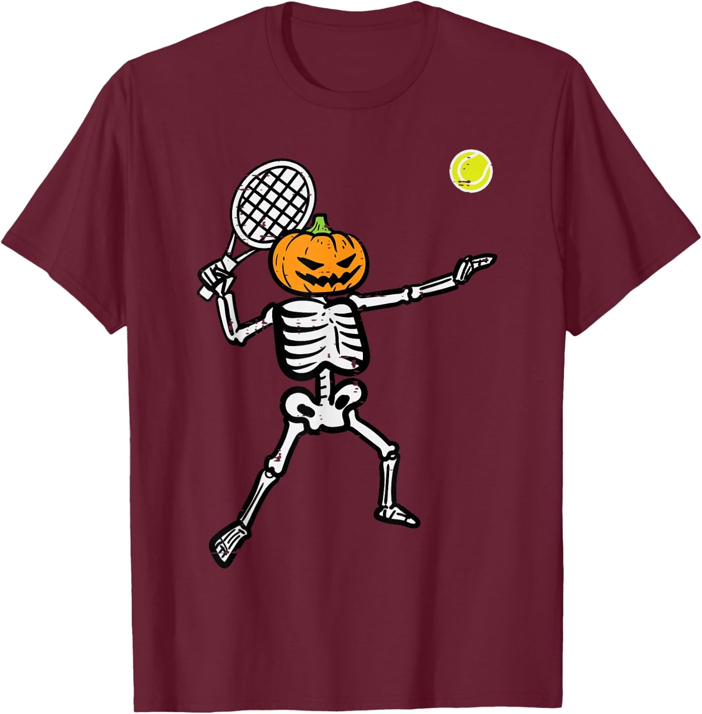 Halloween Pumpkin Skeleton Tennis Costume Men Women Boys Kid T-Shirt - T-Shirt | Maroon