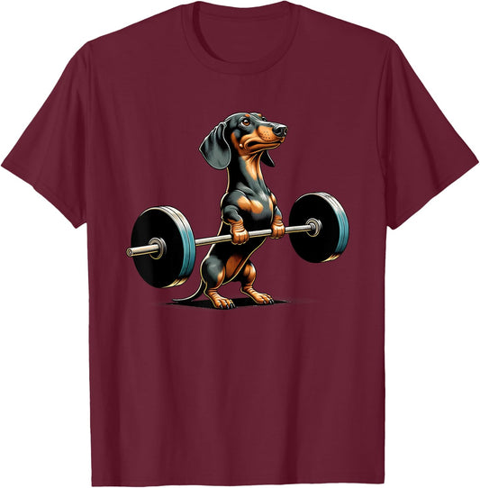 Dachshund Deadlift Weightlifing Fitness Workout Gym Lover T-Shirt - T-Shirt | Maroon