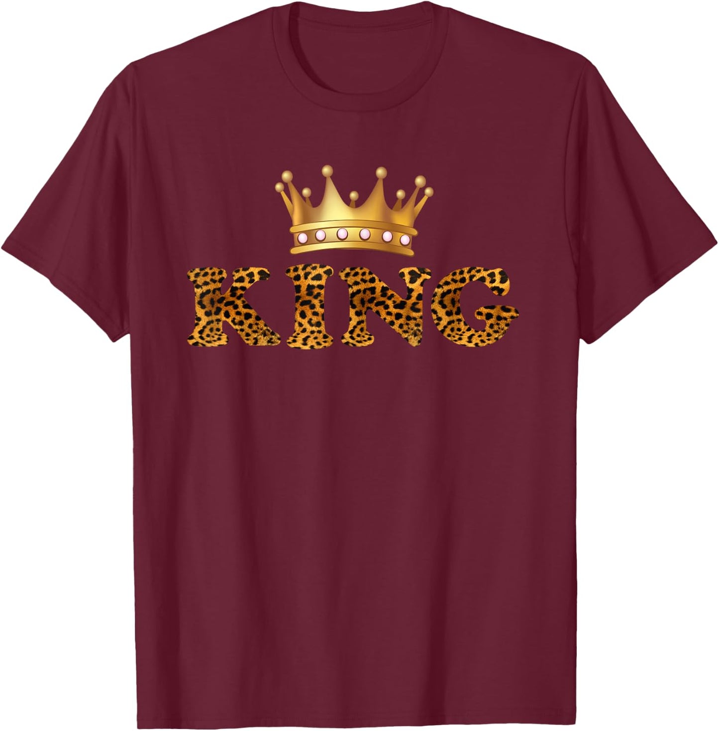 Cheetah Print King Queen Pajamas Couples Matching Tops Men T-Shirt - T-Shirt | Maroon