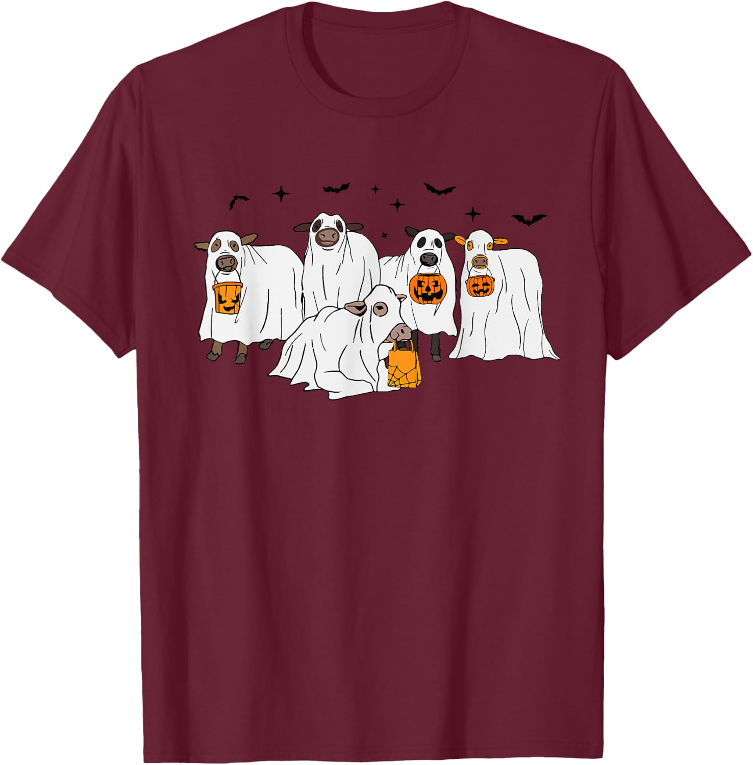 Funny Cow Ghost Halloween Farmer Trick Or Treat Cow Lover T-Shirt - T-Shirt | Maroon
