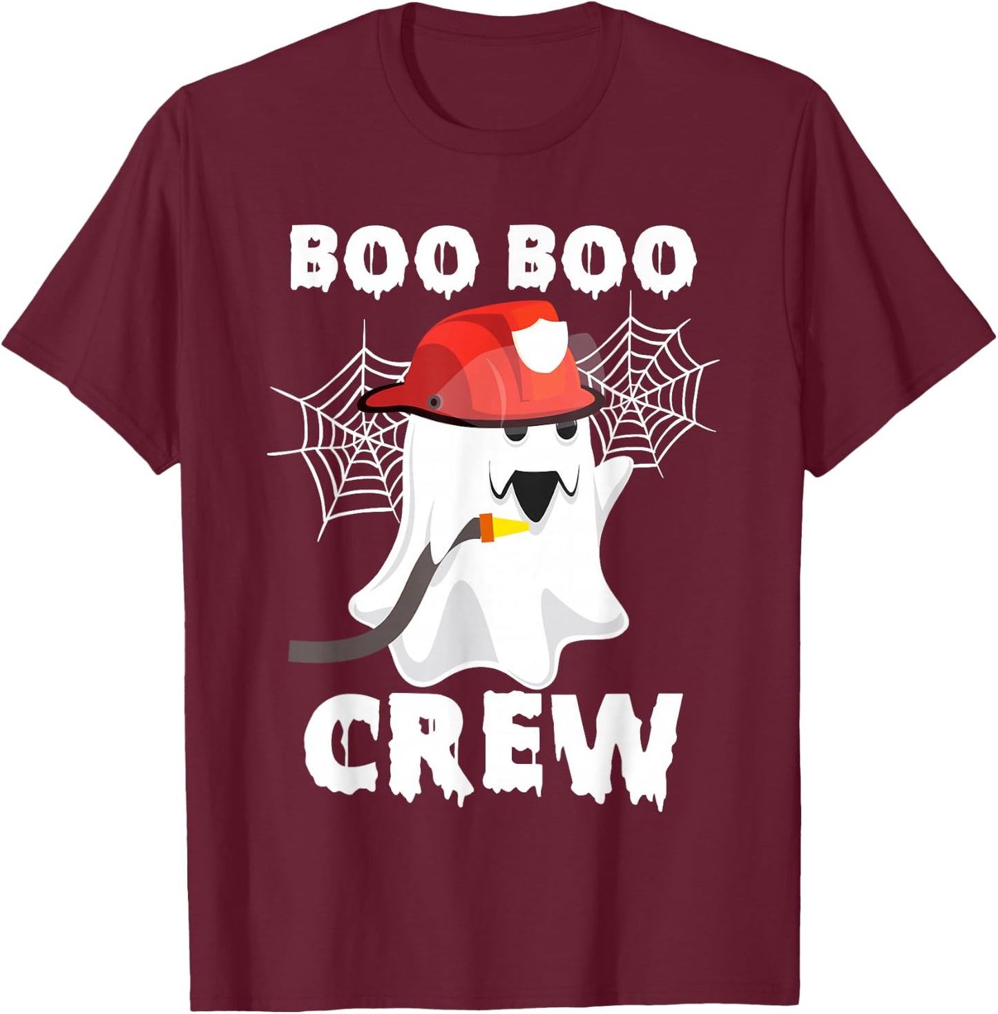 Firefighter Boo Boo Crew Halloween Ghost Fireman Costumes T-Shirt - T-Shirt | Maroon