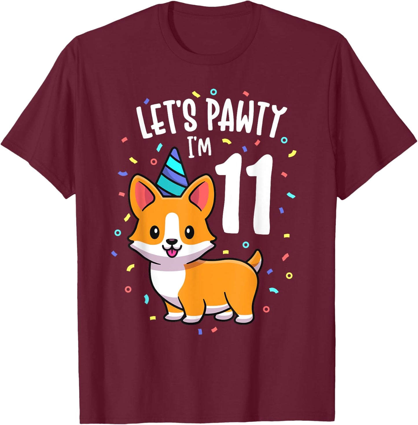11 Years Old Corgi Dog Lover 11th Birthday Party Outfit Kid T-Shirt - T-Shirt | Maroon