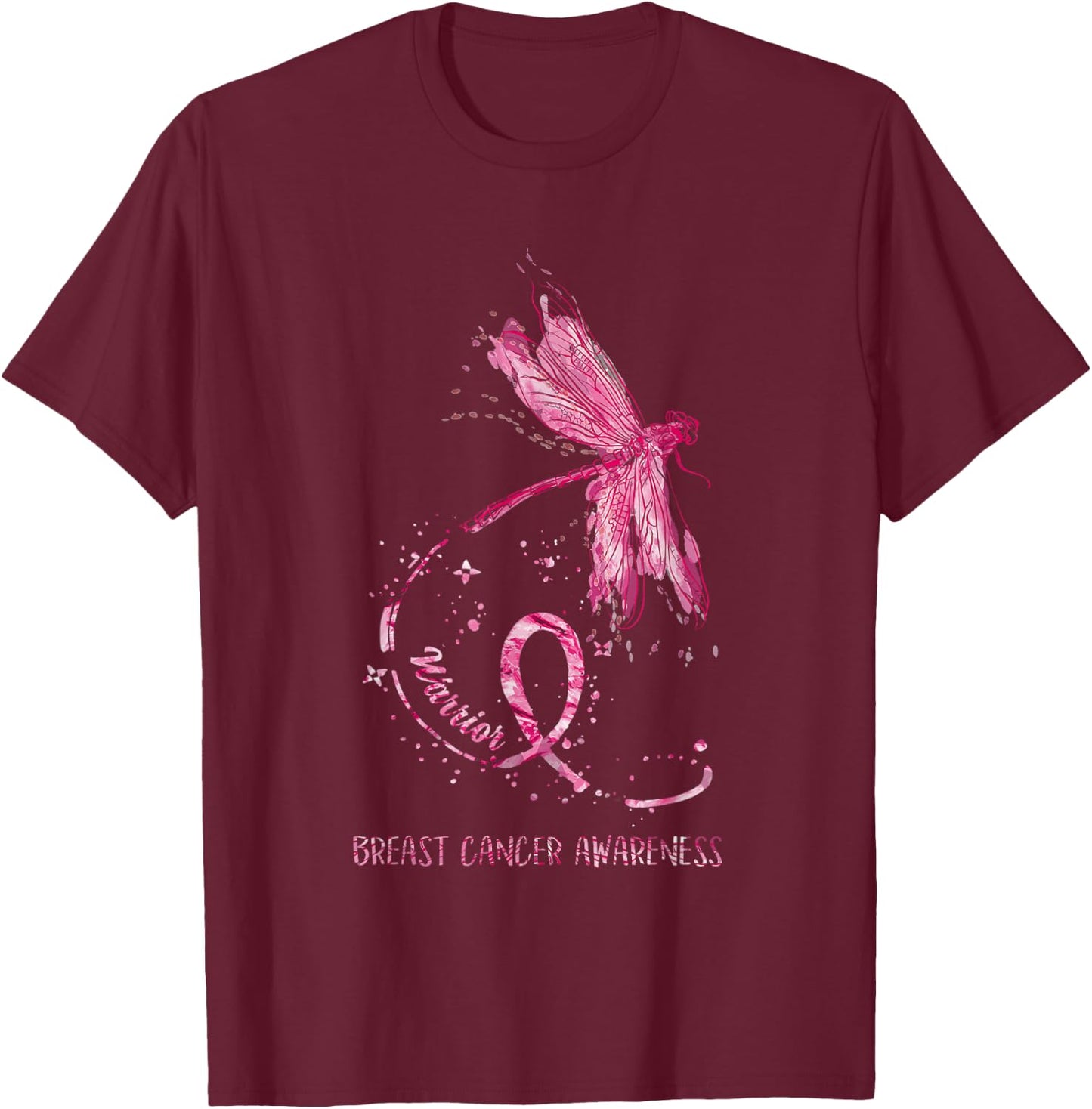 Dragonfly Pink Ribbon Breast Cancer Awareness Funny Gifts T-Shirt - T-Shirt | Maroon