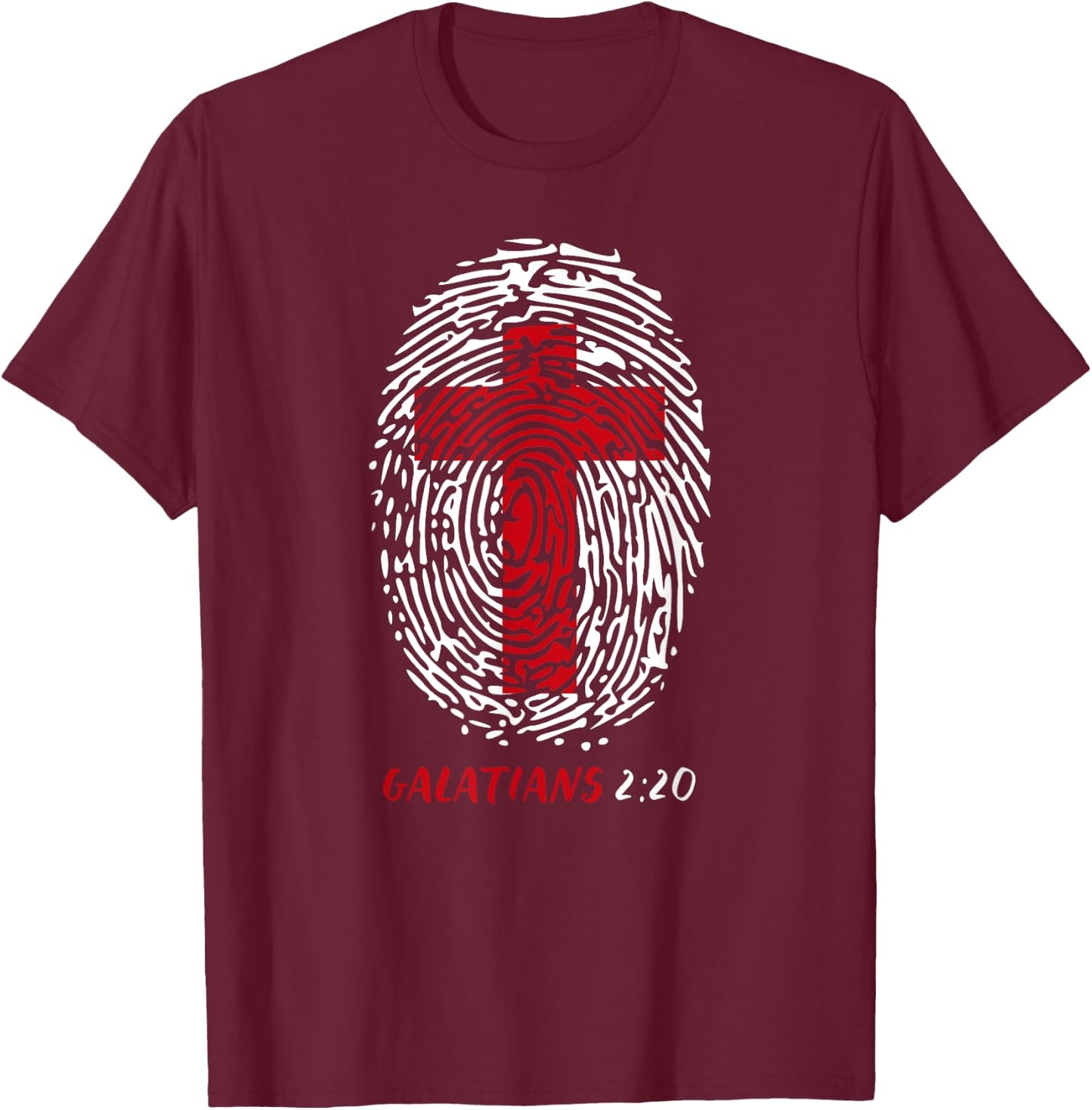 Galatians 2:20 - My Identity in Christ Cross in Thumbprint T-Shirt - T-Shirt | Maroon