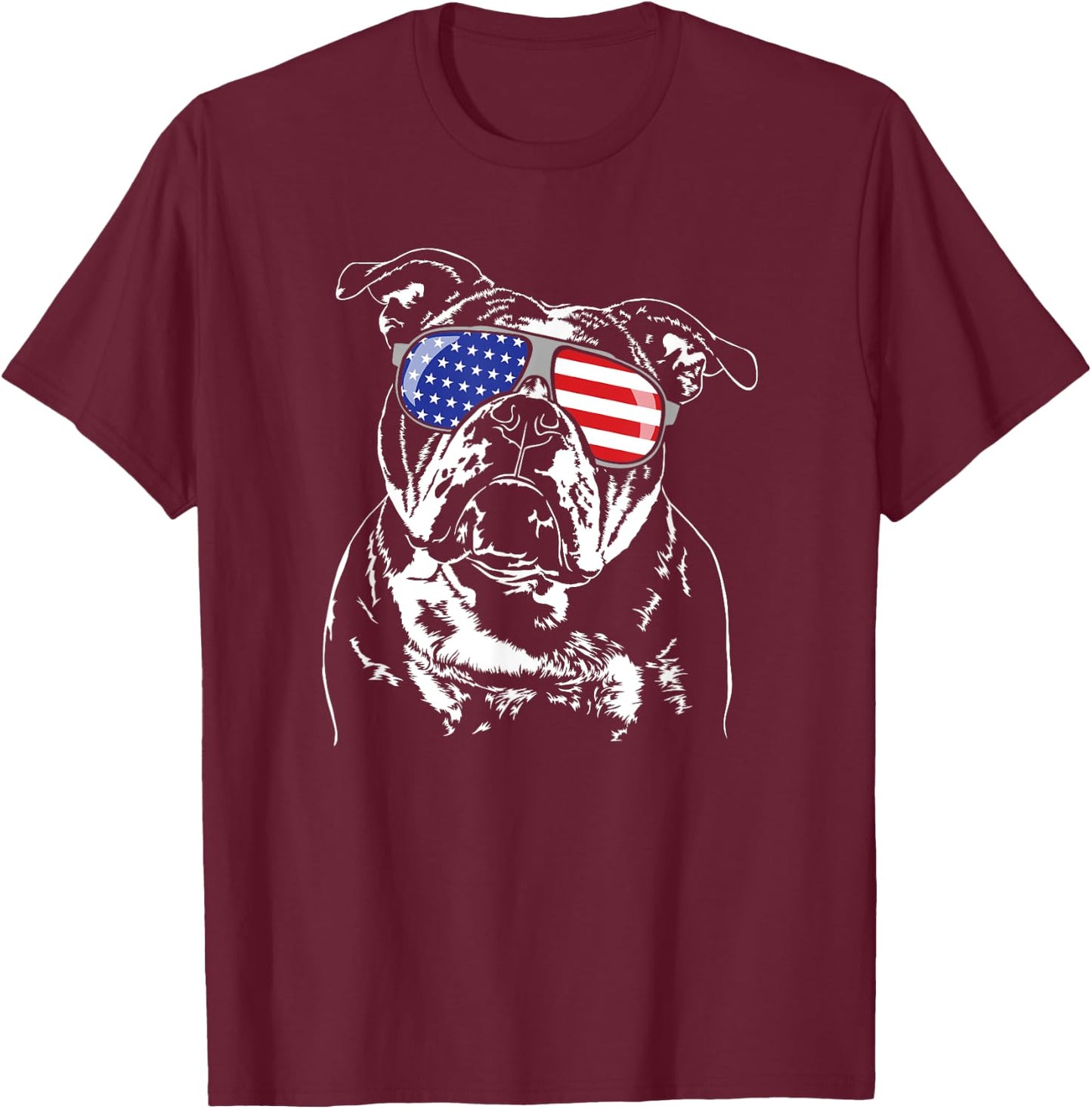 Funny Proud Old English Bulldog American Flag sunglasses T-Shirt - T-Shirt | Maroon