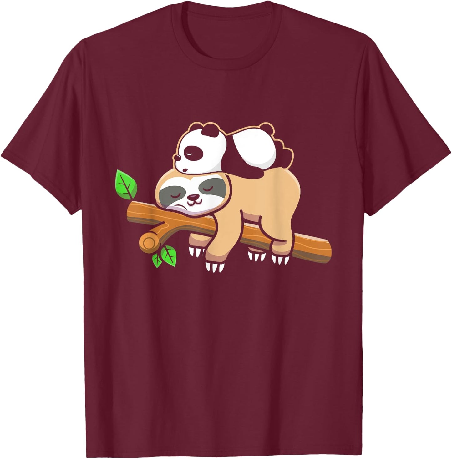Sleepy Panda Bear Sloth T-Shirt - T-Shirt | Maroon