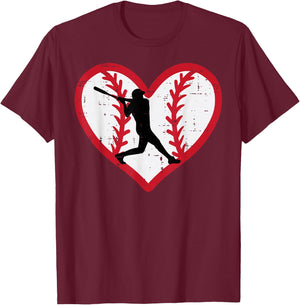 Valentines Day Baseball Player Heart Softball Boys Kids Men T-Shirt - T-Shirt | Maroon